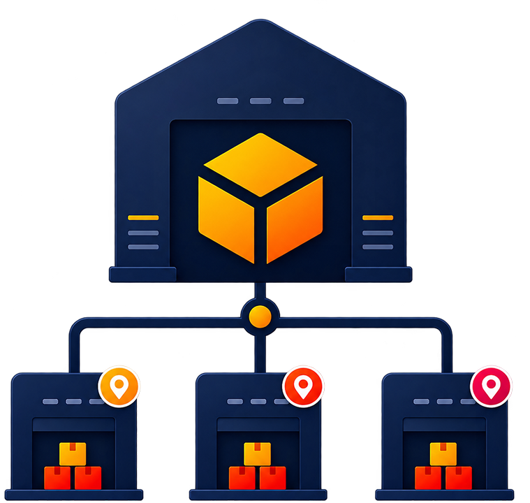 distributor operating model: suppliers (P2P) on one side, customers (O2C) on the other, carriers and warehouses connecting them, all on one SPICE™ platform